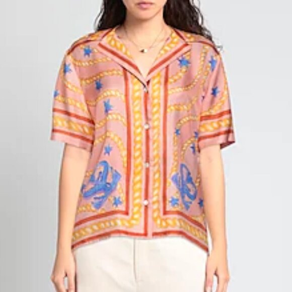 Sandro Woman's Summer Athea Silk Print Muti-Color Blouse Sz Sm - Picture 1 of 11